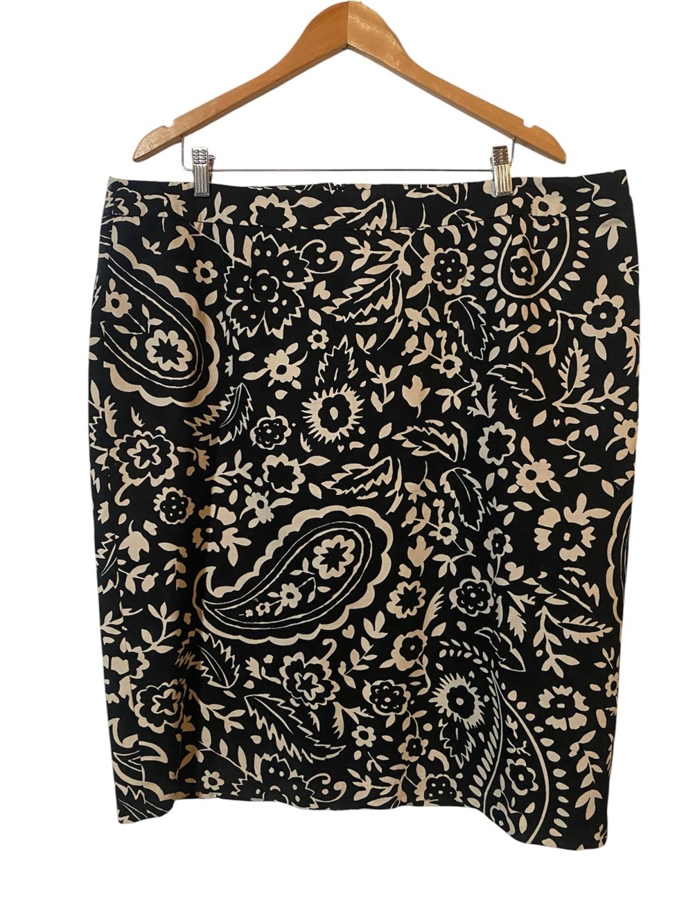 Boden Black Cream Paisley Cotton Pencil Skirt Lined Academic Coastal Size 18L